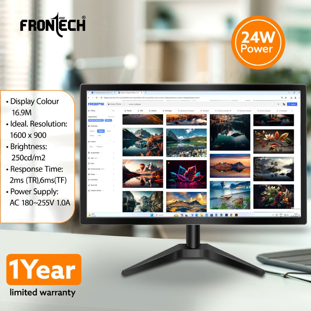 Frontech 20'' HD LED Monitor | 60Hz, 1600x900 | Slim & Stylish Design (MON-0074) Frontech 20'' HD LED Monitor | 60Hz, 1600x900 | Slim & Stylish Design (MON-0074)